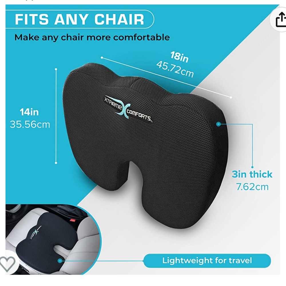 NWT memory foam Seat Cushion, Chair-Padded w/ Handle for Desk, Back Support